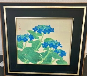 3926■安西啓明　　アンザイケイメイ　 紙本彩色画　紫陽花　アジサイ