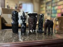 ハワイ　アフリカ　木彫りの置物　象　民族 アンティーク 5体セット_画像1