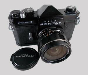 フィルムカメラ 完動品　Pentax SP + レンズ f3.5　28㎜　広角レンズ　R821
