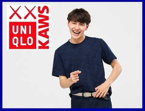 貴重●UNIQLO× KAWS　ユニクロ×カウズ UT コラボ　半袖Tシャツ Lサイズ　ネイビー 濃紺　ブルー　青　