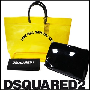 新品【 DSQUARED2 ディースクエアード 】男女兼用/夏にピッタリポーチ付PVC クリアトートバッグ