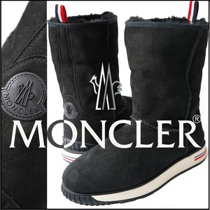 新品【 MONCLER モンクレール 】イタリア製/GABY/トリコロールソール/ムートンレザーブーツ ブラック 43/27.5-28cm相当