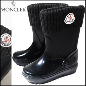 新品【 MONCLER モンクレール 】イタリア製/ニット切替/サイドロゴ/キッズ レインブーツ ブラック 25/26 - 8.5※日本サイズ17-17.5cm相当