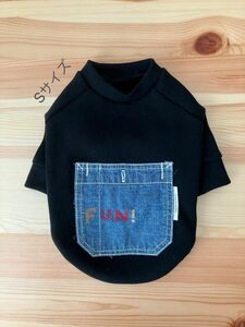 わんこ服(ハンドメイド) 黒ラグランTシャツ S