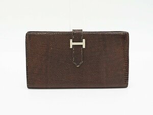 ◇【HERMES エルメス】ベアン リザード 財布 ブラウン/シルバー金具