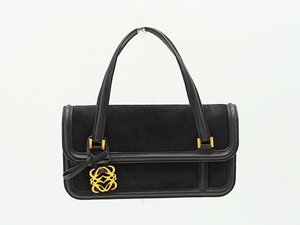 ◇【LOEWE ロエベ】アナグラムチャーム スエード×レザー ハンドバッグ ブラック