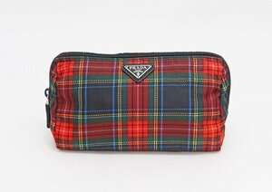 ◇美品【PRADA プラダ】チェック ナイロンポーチ 1N0693