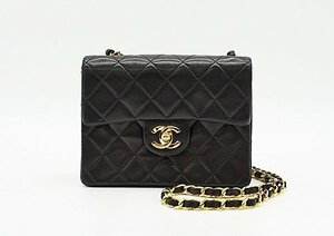 ◇【CHANEL シャネル】ラムスキン ミニマトラッセ チェーンショルダーバッグ A01115 ブラック/ゴールド金具