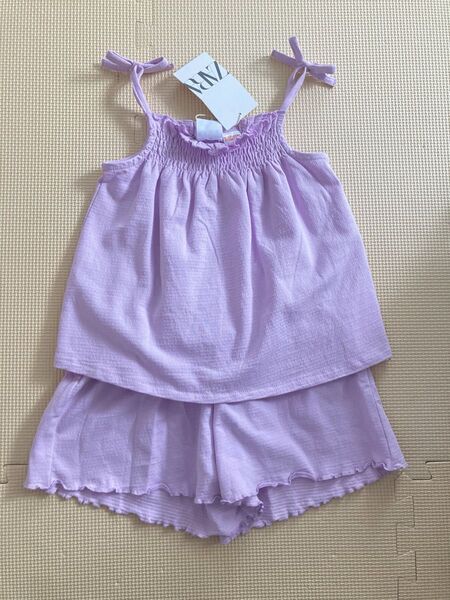 【新品】ZARA キッズ 女の子 キャミソール ショートパンツ セット 紫 パープル ノースリーブ トップス 110