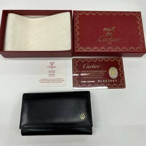 B5247【中古品】/ カルティエ キーケース 6連 レザー ブラック 黒 箱 ギャランティカード あり must de Cartier