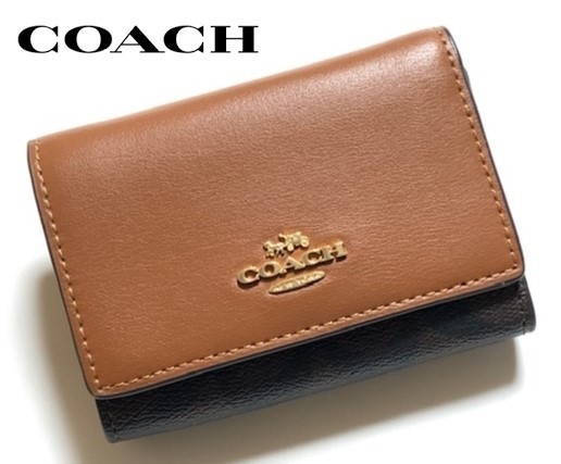 特価! 可愛い COACH コーチ シグネチャー 三つ折り財布 ミニ財布 CM761 ブラウン/レッドウッド 新品本物