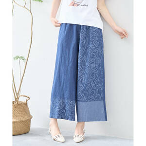  new goods *L~LL large size .... pattern Denim wide pants lady's bottoms dressing up ... summer 40 fee 50 fee 60 fee / blue /12296518