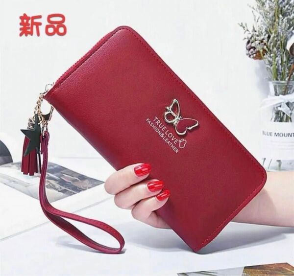 長財布 レディース 新品 未使用 ファスナー 小銭入れ レッド 財布レディース