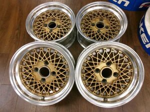 金メッシュ/14インチアルミホイール　AE86　4穴　6.5J　PCD114.3　OFF0(実測)　岩槻