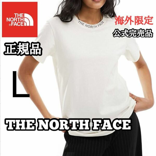 ノースフェイス Tシャツ レディースTHE NORTH FACE ZUMU 首元 ロゴ リブ 半袖 クルーネック ワンポイント L ホワイト オフホワイト 正規