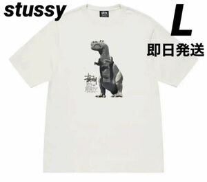 stussy ステューシー 送料無料 メンズ レディース 半袖 Tシャツ 恐竜 L ホワイト白