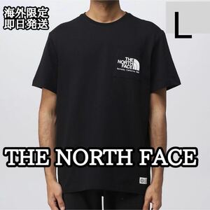 ノースフェイス 半袖 Tシャツ ハーフドーム ロゴ トップス メンズ L THE NORTH FACE ポケット 半袖 海外限定 正規品 ブラック 黒 コットン