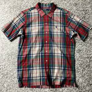 【90sオールド】ラルフローレン　マドラスチェック　ヴィンテージS/Sシャツ　Lサイズ 古着　半袖シャツ RALPH 