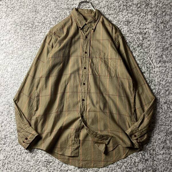 【90sオールド】ブルックスブラザーズ　ストライプチェックBD L/Sシャツ　Mサイズ 古着　長袖シャツ 