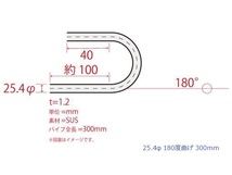 HMS 25.4Φ 180度 ステンレス 曲げパイプ 全長300mm ワンオフ 厚み 1.2mm R=50mm 即日発送 SUS304_画像3