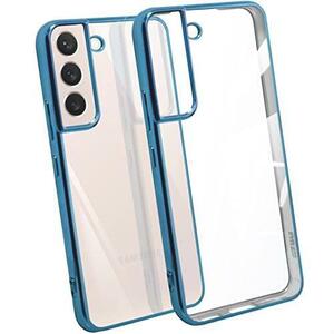 お勧め Galaxy S22 ケース 透明 青 ギャラクシーS22 カバー クリア TPU 薄型 軽量 耐衝撃 青縁 メッキ加工 ソフトケース 人気