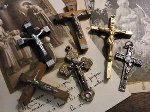 フランス ヴィンテージ クロス 6個 十字架 キリスト 真鍮 メタル キリスト ルルドの泉 金メッキ アンティーク