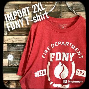 US古着/2XL FDNY プリント半袖Tシャツ 赤 レッド 90s 大きめ