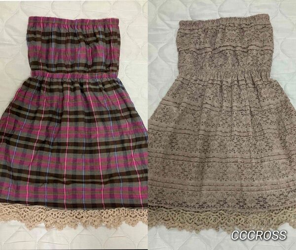 シーシークロスCCCROSSチェック&レースベアワンピース2WAYリバーシブルベ