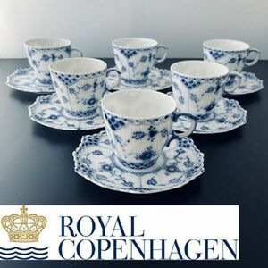 【Royal Copenhagen】ロイヤルコペンハーゲン フルレース デミタスカップ&ソーサー 6客 ブルーフルーテッド エスプレッソカップ 1038