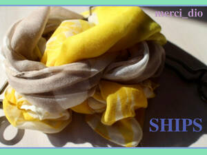 Ships SHIPS lemon yellow flower leaf design large size stole scarf gray ju cotton cotton unused new goods Tomorrowland 