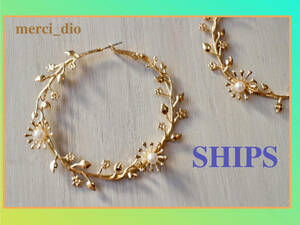  Ships SHIPS flower leaf pearl Gold color big hoop earrings oke- John dress new goods unused Tomorrowland 