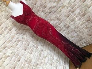 f15114*eau souage costume dress One-piece silk beads gradation red S