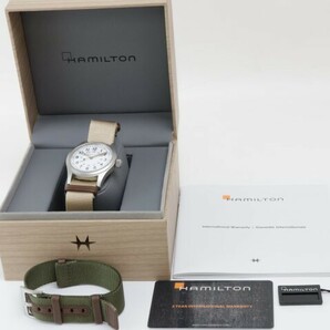 2404-670 ハミルトン 手巻き式 腕時計 美品 HAMILTON H69439411 カーキ フィールド 白文字盤 箱 Wカード 替えベルト有りの画像8
