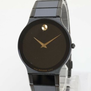 2405-595 モバード クオーツ 腕時計 美品 MOVADO 714 716 ミュージアム サファイアクリスタル 薄型 黒 ブラック 純正ベルト