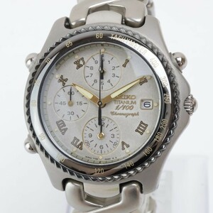 2405-622 セイコー クオーツ 腕時計 美品 SEIKO 7T52 6A60 クロノグラフ 1/100 日付 チタン 純正ブレス