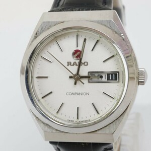 2405-635 ラドー オートマチック 腕時計 RADO 636.7505.4 コンパニオン デイデイト 白文字盤 銀色ケース レザーベルト