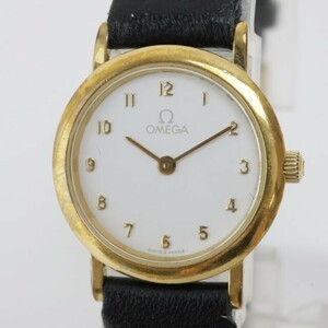 2405-639 オメガ クオーツ 腕時計 OMEGA デビル 金色ケース 白文字盤 全数字 小さめ径