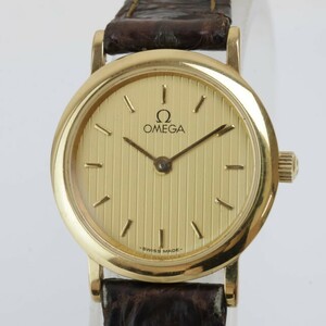 2405-640 オメガ クオーツ 腕時計 OMEGA デビル 金色ケース 金色文字盤 ストライプ柄 バーインデックス 小さめ径
