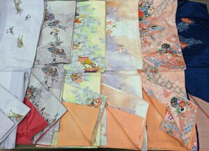 着物 6枚まとめ売り ポリエステル 洗える着物 和装 和服 和柄 レトロ柄 花柄 松 扇子可愛い リメイク 素材 材料 コレクション 奈良発