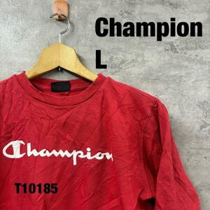 Champion チャンピオン レッド スウェット トレーナー L 150/155 長袖 キッズ プリントロゴ 裏起毛 USA 海外輸入 古着 T10185