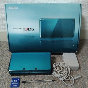 1 jpy start [ operation verification * attached completion goods ] Nintendo 3DS body aqua blue box with instruction attached goods equipping 