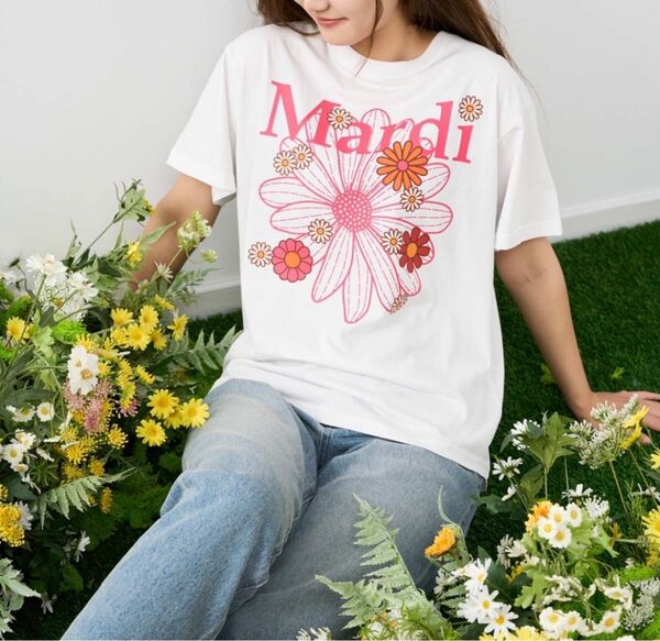 韓国 Mardiマルディメクルディ Tシャツ　ホワイトピンク　AA 人気