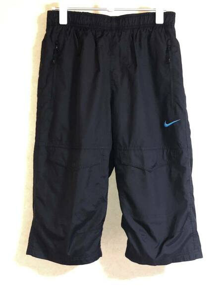 送料無料 即決 NIKE ナイキ ナイロン クロップドパンツ キッズ160〜170 黒 大人も着用可能 裏メッシュ ウーブン 匿名配送 クーポン利用