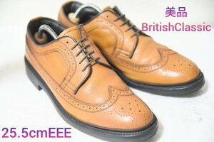 美品 定価3万1580円 100円スタート！【British Classic】ブリティッシュクラシック ウイングチップ 紳士靴 シボ革 ブラウン 25.5cm3E