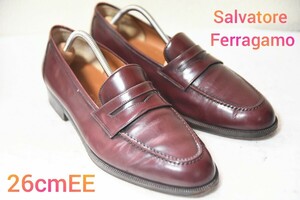 定価11万円 100円スタート！【Salvatore Ferragamo】フェラガモ コインローファー イタリア製 バーガンディ 紳士靴 カーフ 26cmEE