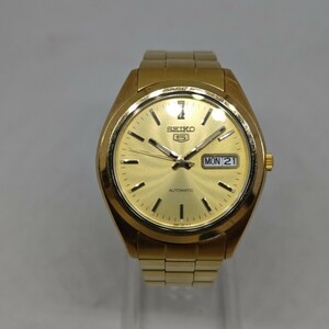 SEIKO 5 AUTOMATIC / 7S26-0060 セイコー 金色　ゴールド文字盤 デイデイト 自動巻き メンズ 腕時計 稼働品　エ