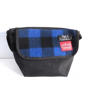 マンハッタンポーテージ Manhattan Portage ショルダーバッグ ナイロン×ウール 黒×ブルー×レッド チェック柄/WOOLRICHコラボ バッグ