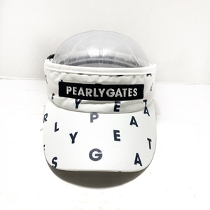 パーリーゲイツ PEARLY GATES サンバイザー - ポリエステル 白×ダークネイビー 美品 帽子