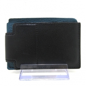 エルメス HERMES カードケース - レザー 黒×ブルーグリーン Z 財布