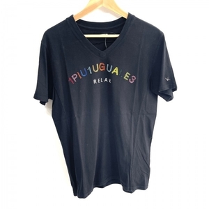 ウノ ピュ ウノ ウグァーレ トレ 1 piu 1 uguale 3 半袖Tシャツ サイズXL - 黒×白×マルチ メンズ Vネック/ラインストーン トップス